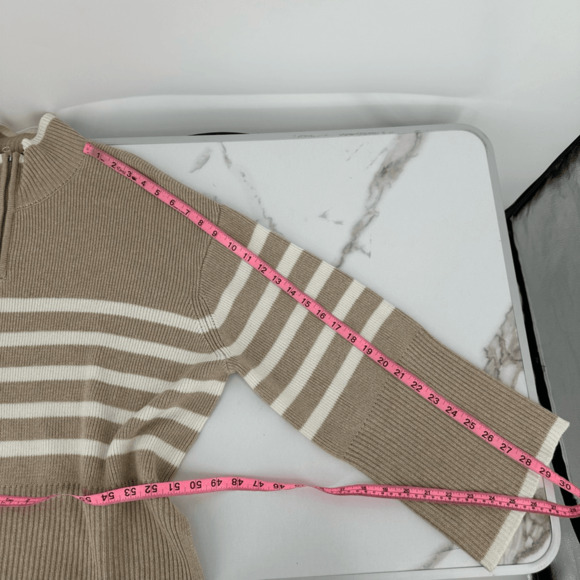 Rails Tessa Womens Sweater Size L Wool 1/4 Zip Ribbed Knit Sand Stripe Preppy - Picture 9 of 15